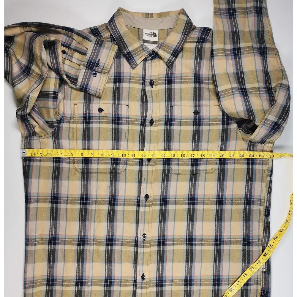 The‎ North Face Plaid Flannel Button Down Shirt Men XL Yellow Outdoor